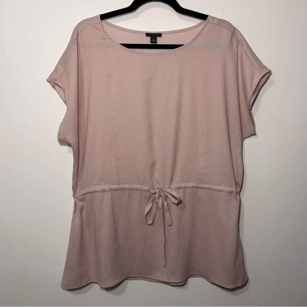Ann Taylor women’s Mauve Tie-Waist Blouse Short Sleeve oversized Flowy Top in M